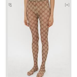 Gucci GG Logo Supreme Beige Ebony Brown Tights Hosiery